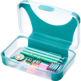 Hard Durable Plastic Pencil Box, Kid-Friendly Design, Teal/Clear