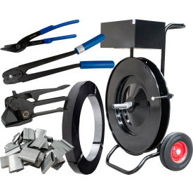Packaging Steel Strapping Kit For 5/8"W, Pusher Seals For Round Loads, Heavy Duty