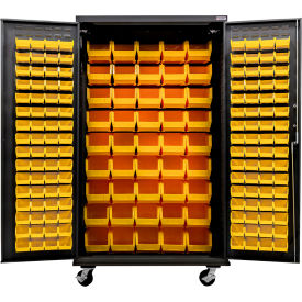 Configurable Mobile Charging Cabinet, BLK, 48"W x 24"D x 85"H, 168 Yellow Bins