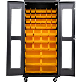 Clear-View Config. Mobile Charging Cabinet, BLK, 36"W x 24"D x 85"H, 66 YLW Bins