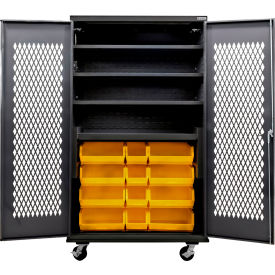 Configurable Ventilated Mobile Charging Cabinet, BLK, 48"Wx24"Dx85"H, 24 YLW Bins