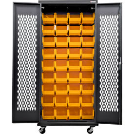 Configurable Ventilated Mobile Charging Cabinet, BLK, 36"Wx24"Dx85"H, 48 YLW Bins