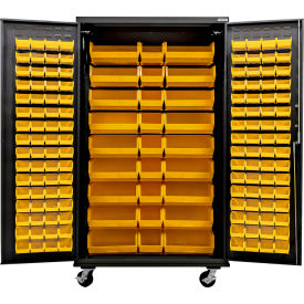 Configurable Mobile Charging Cabinet, BLK, 48"W x 24"D x 85"H, 150 Yellow Bins