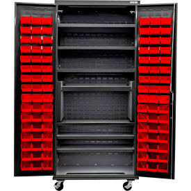 Mobile Charging Cabinet, BLK, 36"W x 24"D x 85"H, 7 Shelves, 96 RD Bins
