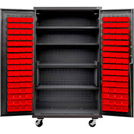Mobile Charging Cabinet, BLK, 48"W x 24"D x 85"H, 4 Shelves, 120 RD Bins