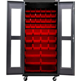 Clear-View Config. Mobile Charging Cabinet, BLK, 36"W x 24"D x 85"H, 66 RD Bins