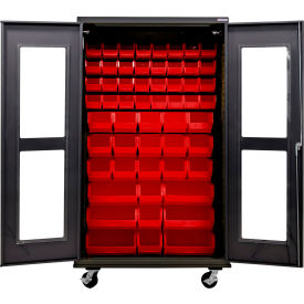 Clear-View Config. Mobile Charging Cabinet, Black, 48"W x 24"D x 85"H, 66 RD Bins