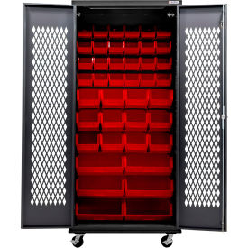 Ventilated Mobile Charging Cabinet, BLK, 36"W x 24"D x 85"H, 66 RD Bins