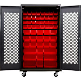 Ventilated Mobile Charging Cabinet, BLK, 48"W x 24"D x 85"H, 66 RD Bins