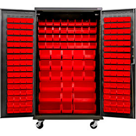 Configurable Mobile Charging Cabinet, BLK, 48"W x 24"D x 85"H, 210 Red Bins