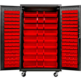 Configurable Mobile Charging Cabinet, Black, 48"W x 24"D x 85"H, 150 Red Bins
