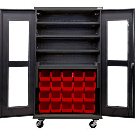 Clear-View Config. Mobile Charging Cabinet, BLK, 48x24x85, 4 Shelves, 24 RD Bins
