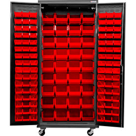 Configurable Mobile Charging Cabinet, BLK, 36"W x 24"D x 85"H, 132 Red Bins