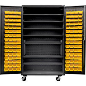 Mobile Charging Cabinet, Black, 48"W x 24"D x 85"H, 7 Shelves, 120 Yellow Bins