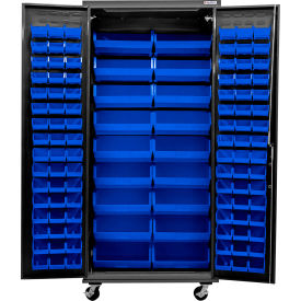 Configurable Mobile Charging Cabinet, Black, 36"W x 24"D x 85"H, 114 Blue Bins