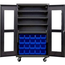 Clear-View Config. Mobile Charging Cabinet, BLK, 48x24x85, 4 Shelves, 24 BL Bins