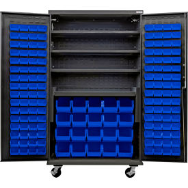 Configurable Mobile Charging Cabinet, BLK, 48"x24"x85", 4 Shelves, 144 Blue Bins
