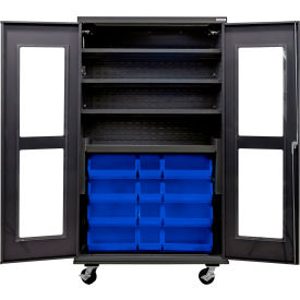 Clear-View Configurable Mobile Charging Cabinet, Black, 48"Wx24"Dx85"H, 24 Bins