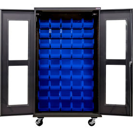 Clear-View Configurable Mobile Charging Cabinet, BLK, 48"Wx24"Dx85"H, 48 BL Bins