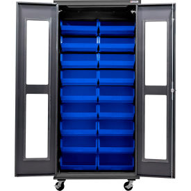 Clear-View Configurable Mobile Charging Cabinet, BLK, 36"Wx24"Dx85"H, 30 BL Bins