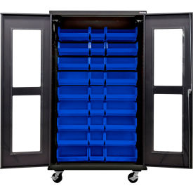 Clear-View Configurable Mobile Charging Cabinet, BLK, 48"Wx24"Dx85"H, 30 BL Bins