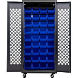 Configurable Ventilated Mobile Charging Cabinet, BLK, 36"Wx24"Dx85"H, 48 BL Bins