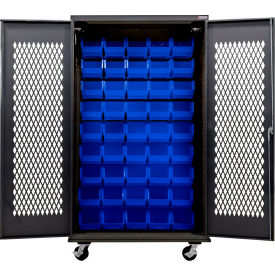 Configurable Ventilated Mobile Charging Cabinet, BLK, 48"Wx24"Dx85"H, 48 BL Bins