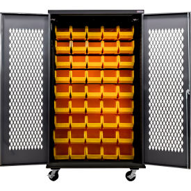Configurable Ventilated Mobile Charging Cabinet, BLK, 48"Wx24"Dx85"H, 48 YLW Bins
