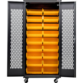 Configurable Ventilated Mobile Charging Cabinet, BLK, 36"Wx24"Dx85"H, 30 YLW Bins