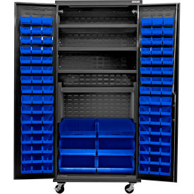 Configurable Mobile Charging Cabinet, BLK, 36"Wx24"Dx85"H, 4 Shelves, 102 BL Bins