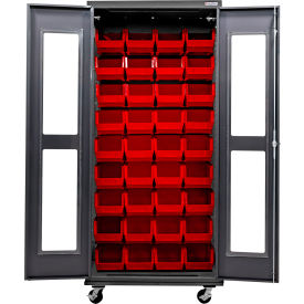 Clear-View Configurable Mobile Charging Cabinet, BLK, 36"Wx24"Dx85"H, 48 Red Bins