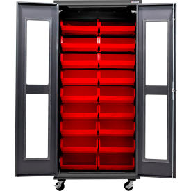 Clear-View Configurable Mobile Charging Cabinet, BLK, 36"Wx24"Dx85"H, 30 Red Bins