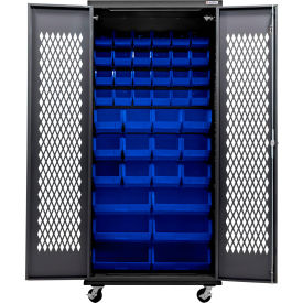 Ventilated Mobile Charging Cabinet, Black, 36"W x 24"D x 85"H, 66 Bin Capacity