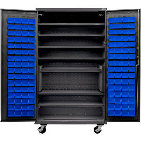 Configurable Mobile Charging Cabinet, Black, 48"Wx24"Dx85"H, 7 Shelves, 120 Bins