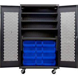 Configurable Ventilated Mobile Charging Cabinet, BLK, 48"Wx24"Dx85"H, 24 BL Bins
