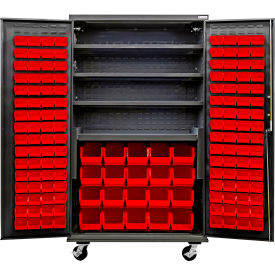 Configurable Mobile Charging Cabinet, BLK, 48"x24"x85", 4 Shelves, 144 RD Bins