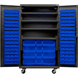 Configurable Mobile Charging Cabinet, BLK, 48"Wx24"Dx85"H, 4 Shelves, 144 BL Bins