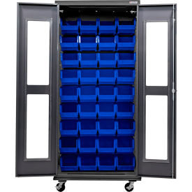 Clear-View Configurable Mobile Charging Cabinet, BLK, 36"Wx24"Dx85"H, 48 BL Bins