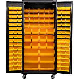 Configurable Mobile Charging Cabinet, Black, 36"W x 24"D x 85"H, 138 Yellow Bins