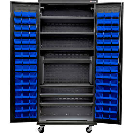 Mobile Charging Cabinet, Black, 36"W x 24"D x 85"H, 7 Shelves, 96 Bins