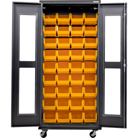 Clear-View Configurable Mobile Charging Cabinet, BLK, 36"Wx24"Dx85"H, 48 YLW Bins