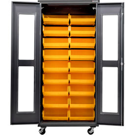 Clear-View Configurable Mobile Charging Cabinet, BLK, 36"Wx24"Dx85"H, 30 YLW Bins