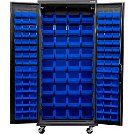 Configurable Mobile Charging Cabinet, Black, 36"W x 24"D x 85"H, 132 Blue Bins