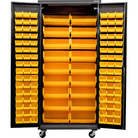 Configurable Mobile Charging Cabinet, BLK, 36"W x 24"D x 85"H, 114 Yellow Bins