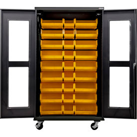 Clear-View Configurable Mobile Charging Cabinet, BLK, 48"Wx24"Dx85"H, 30 YLW Bins