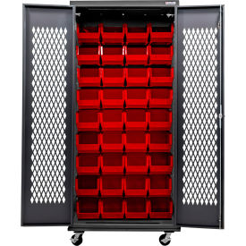 Configurable Ventilated Mobile Charging Cabinet, BLK, 36"Wx24"Dx85"H, 48 Red Bins