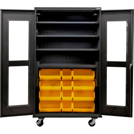 Clear-View Configurable Mobile Charging Cabinet, BLK, 48"Wx24"Dx85"H, 24 YLW Bins