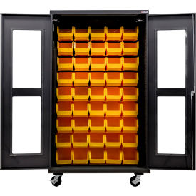 Clear-View Configurable Mobile Charging Cabinet, BLK, 48"Wx24"Dx85"H, 48 YLW Bins