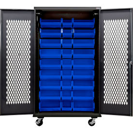 Configurable Ventilated Mobile Charging Cabinet, Black, 48"Wx24"Dx85"H, 30 Bins