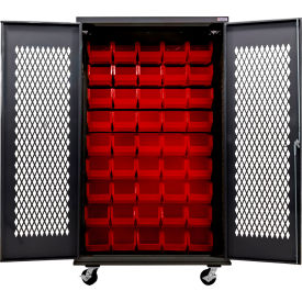 Configurable Ventilated Mobile Charging Cabinet, BLK, 48"Wx24"Dx85"H, 48 Red Bins